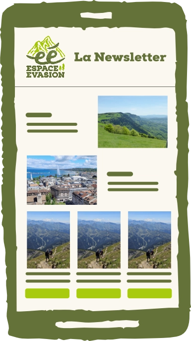 Couverture de la gazette randos d'Espace Evasion, newsletter mensuelle présentant les actualités et conseils de randonnée dans la région