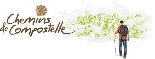Randonneur sur les chemins de Compostelle avec balisage et paysages